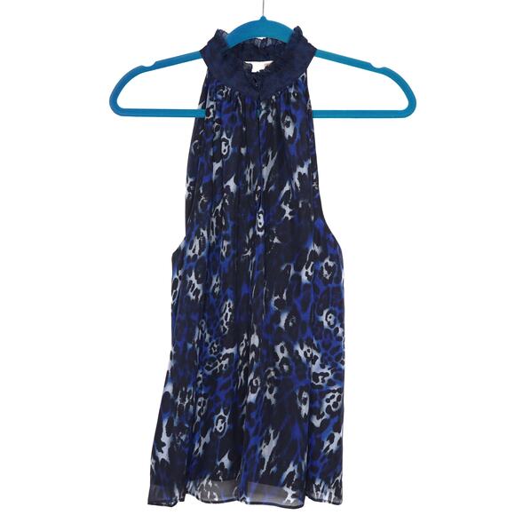 RAMY BROOK Allymay Sleeveless Silk Top Leopard Animal Print Navy Blue Women's L - Picture 1 of 15